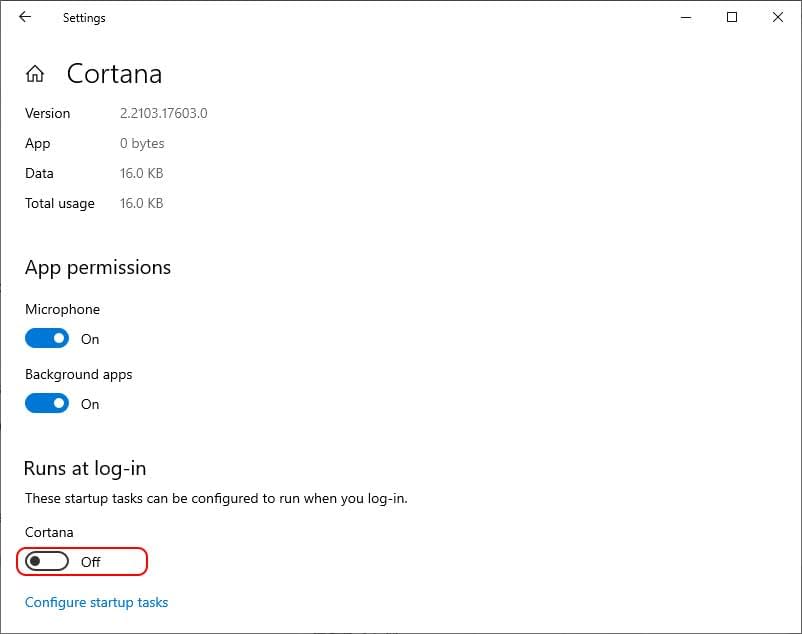 disable cortana windows 10 settings