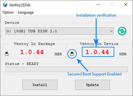 Ventoy multiboot usb drive installation verification