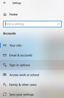 sign-in options windows 10