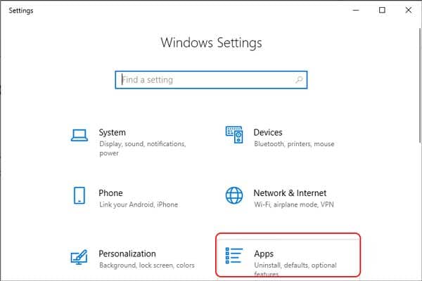 windows 10 apps setting